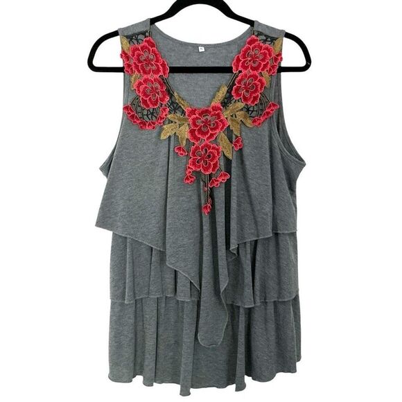 Beautiful Embroidered Embellishments on Layered Tee Tunic XL  NWOT - Picture 1 of 4